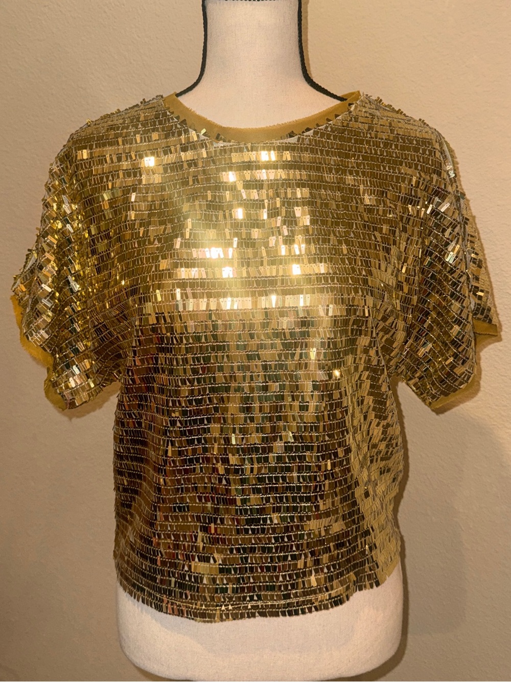 Vintage Repro Gold Sequin Crop Top - glam